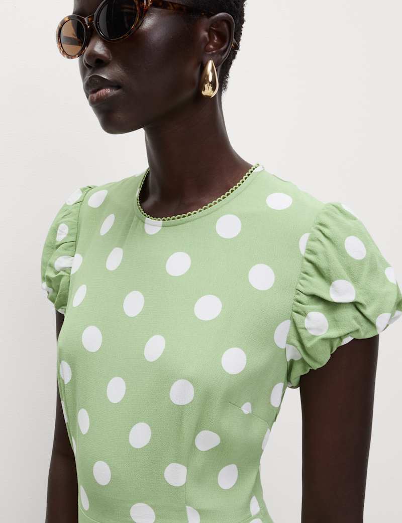 glamorous green polka dot dress Luna Dress with Polka Dots in Green/White – Love it Loan it main image 1