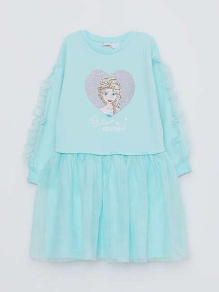 Crew Neck Elsa Printed Long Sleeve Girl Dress – Retail