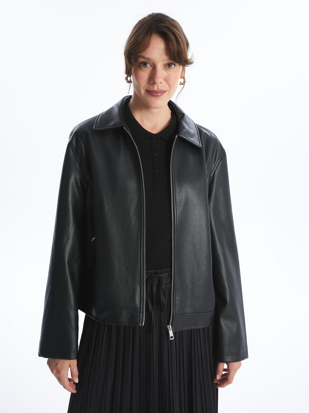 Shirt Collar Women's Leather Look Jacket – Retail International Group