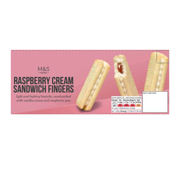 M&S Food Raspberry Cream Sandwich Fingers 348g – Retail